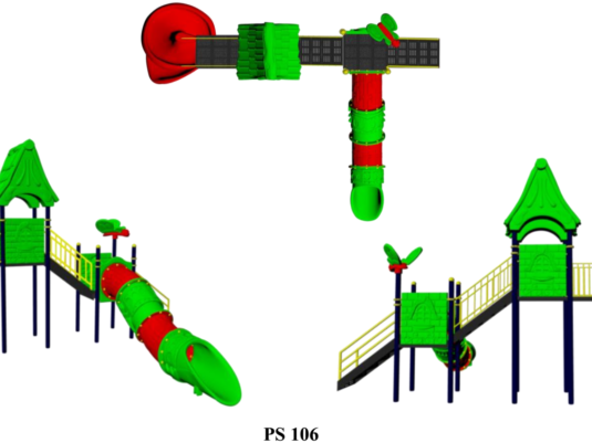 На фото Игровой комплекс PS-106 из раздела Пластиковые детские площадки сайта производителя в Санкт-Петербурге - Dgorodki.ru